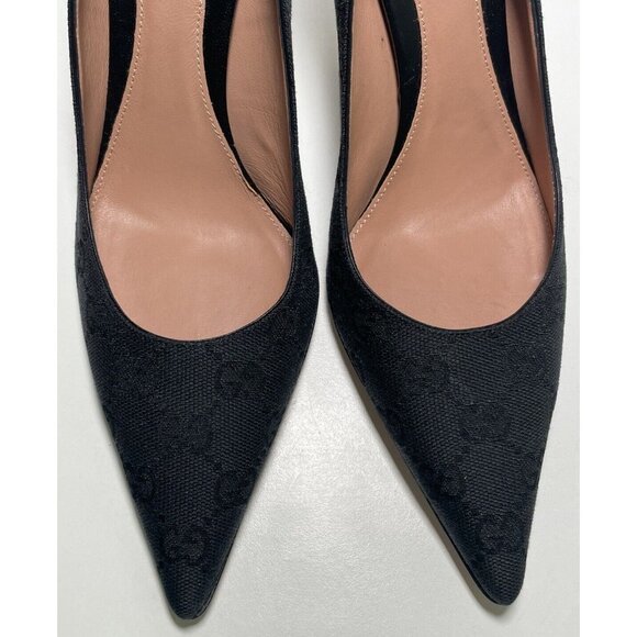 Gucci Monogram Bamboo Heel Pumps Authentic Black GG Canvas NEW Size 36 C - Picture 9 of 11